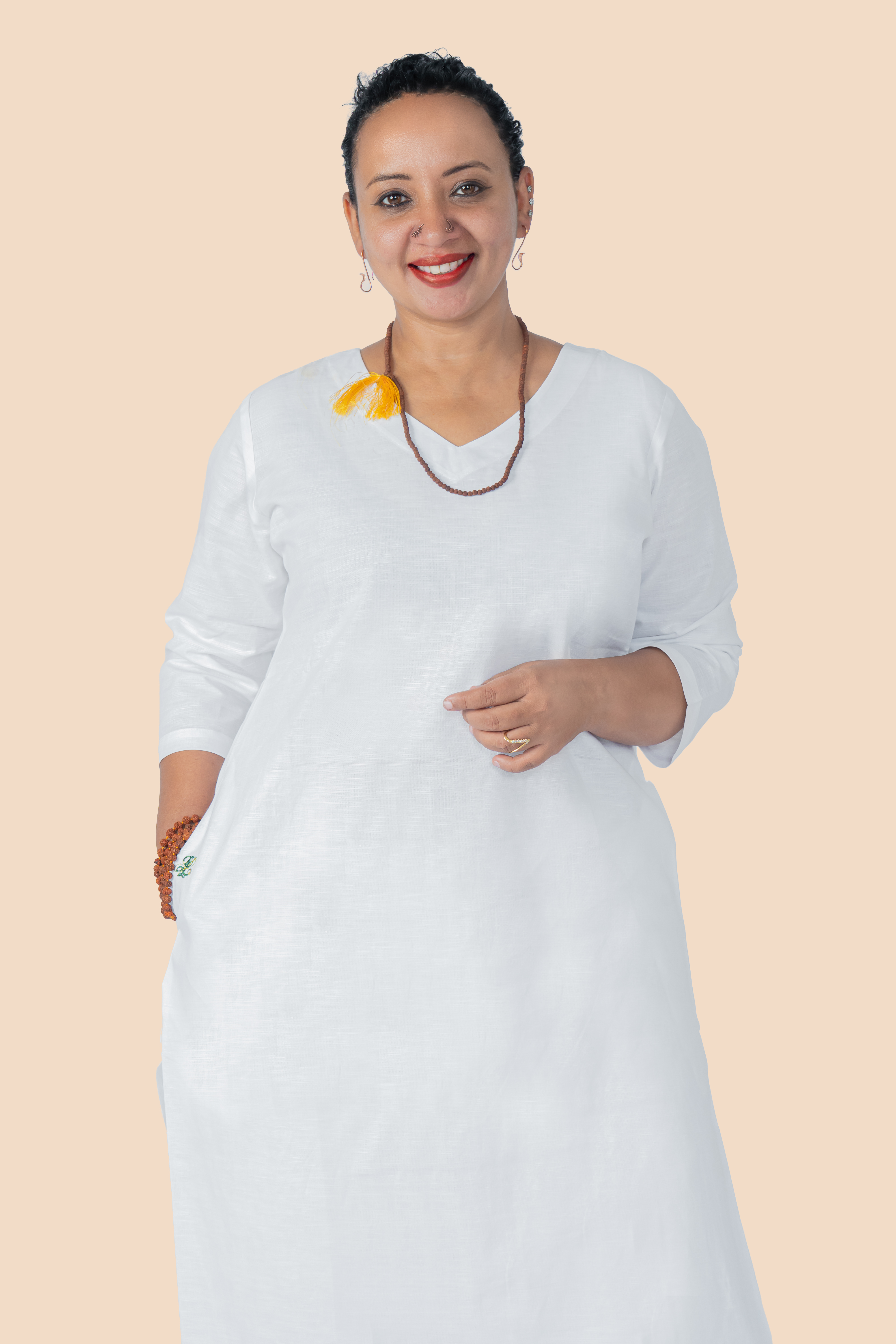 Linen Co-ord Set – White, pocket detail